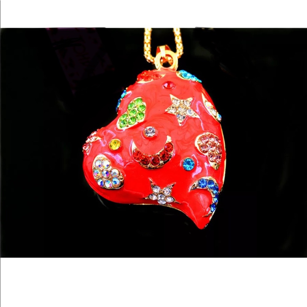 COOL! Pretty Star Moon Red Heart Necklace